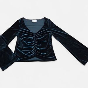 Urban Outfitters Green Velvet Ruched V Neck Blouse Size M